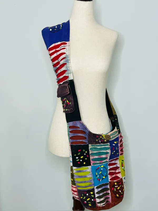 Rising International Patchwork Hobo Bag Colorful Boho Retro Fabric Festival - Image 3