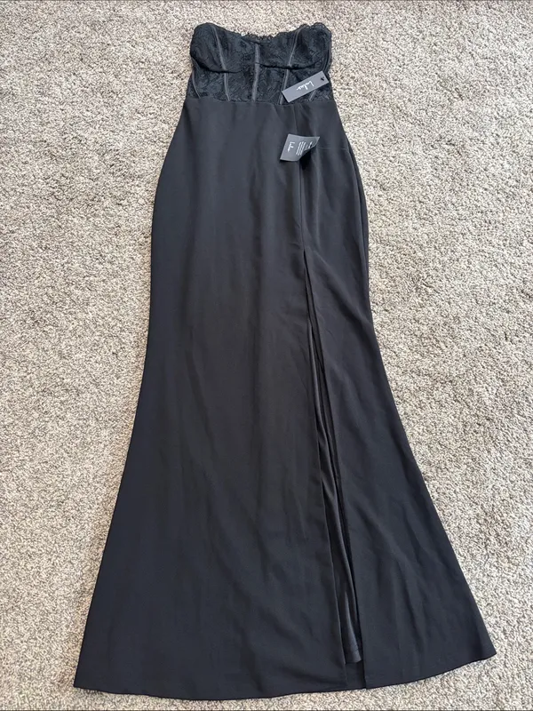 Lulus Sultry Persona Black Lace Strapless Bustier Mermaid Maxi Dress size medium - Image 2