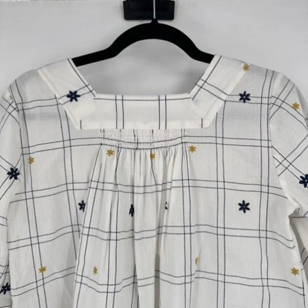 Madewell Embroidered Windowpane Square-Neck Button-Down Top‎ White White Wash XS - Image 13
