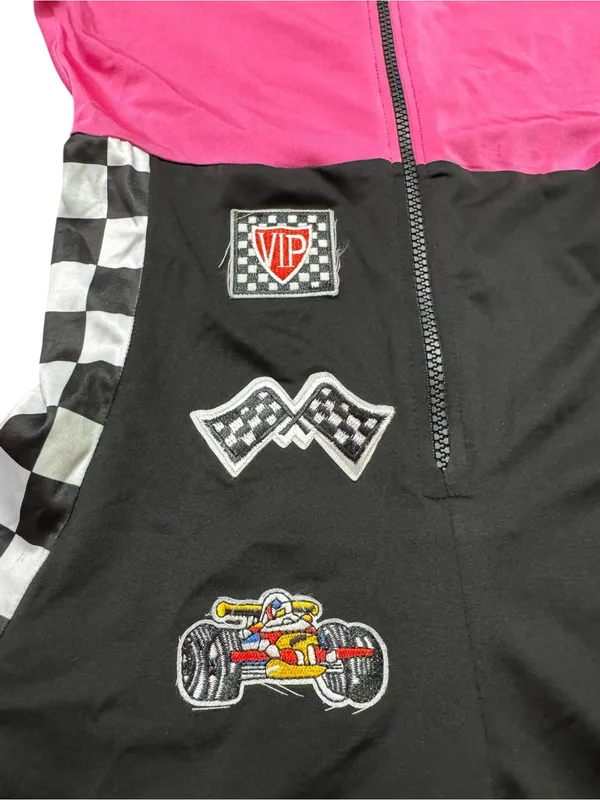 Checkerboard Racing Romper with Hot Pink Panel Black Size M - Image 4