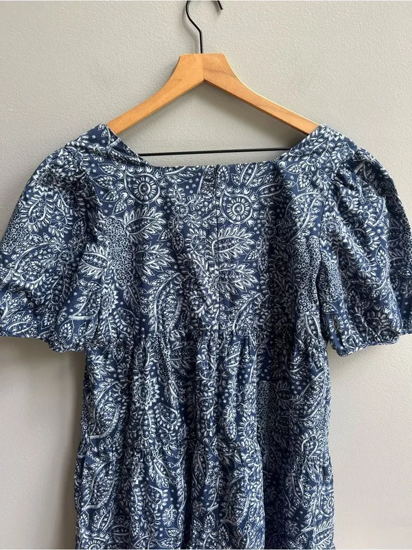 Madewell Poplin Puff-Sleeve Tiered Babydoll Dress in Paisley Garden Navy Size 10 - Image 9