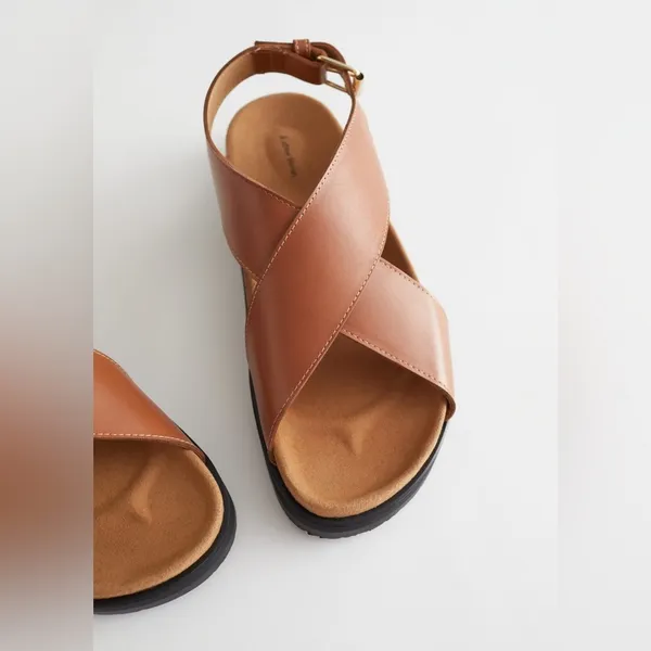 NWT & Other Stories Tan Leather Criss Cross Chunky Sandals 37 US 7 - Image 4