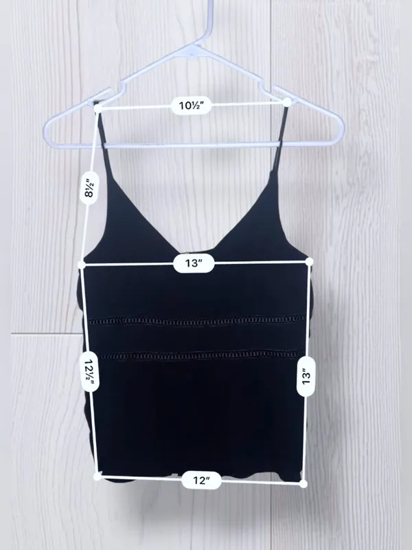 TRIXXI Black Boho Crochet Trim V-Neck Spaghetti Strap Crop Cami - Image 6