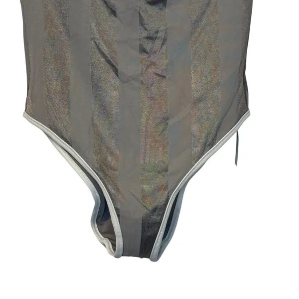 Aerie Women's Swimsuit One Piece Low Back Stripe Padded Stretch Beige Medium NWT - Image 3