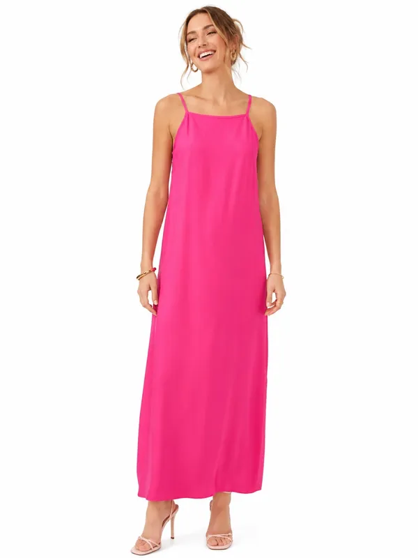 Vince Camuto M Hot Pink Rayon Maxi Slip Dress Square Neck Side Slit 55” Vacation - Image 4