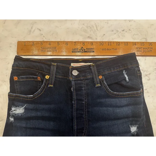 Levis‎ Ribcage Straight Ankle Jeans Dark Wash Distressed Button Fly W28 L27 90s - Image 6