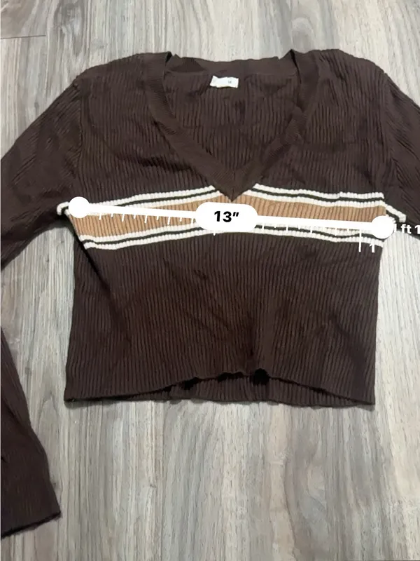 Garage Brown V-Neck Stripe Sweater - Image 9