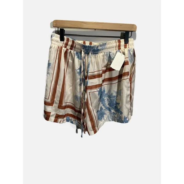 Petal‎ + Pup Lara Shorts L Cream Blue Floral Satin Elastic Waist Resort Boho - Image 2