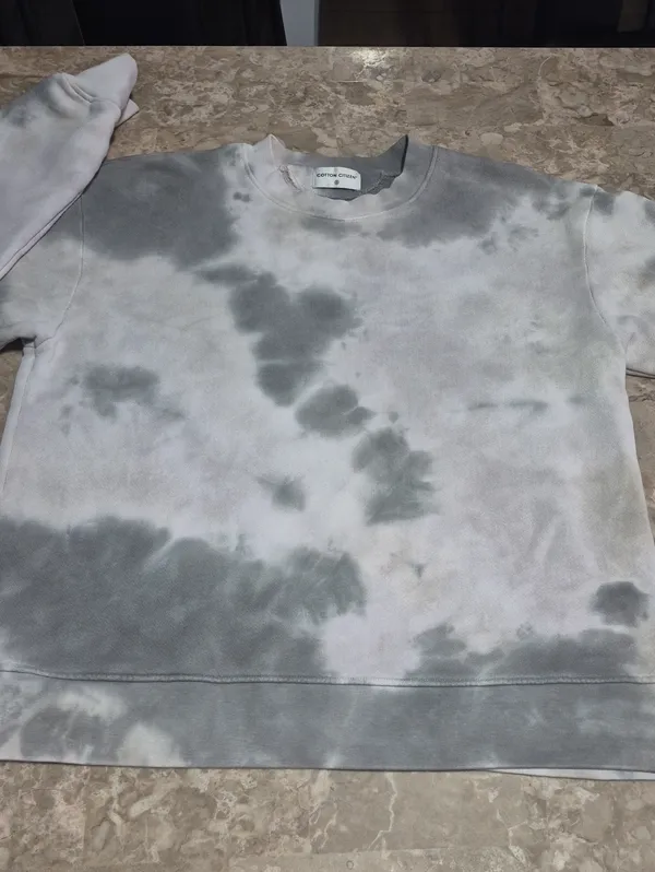 Cotton Citizen Womens Brooklyn Light Gray & Charcoal Tie-Dye Crewneck Sweatshirt - Image 3