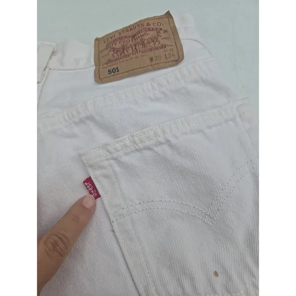 Levi’s 501 Vintage Cut Off Shorts White Distressed Made in USA High Rise W30 Wm - Image 6