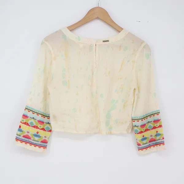 Billabong Crop Top Womens S J511BWIL Cream Watercolor Embroidered Cuffs Exc - Image 5