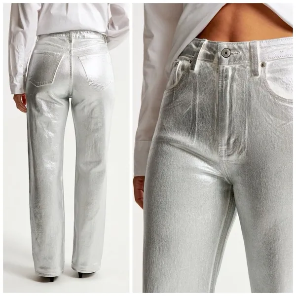 NWT Abercrombie & Fitch Jeans 25 0R High-Rise 90s Curve‎ Love Relaxed Silver - Image 3