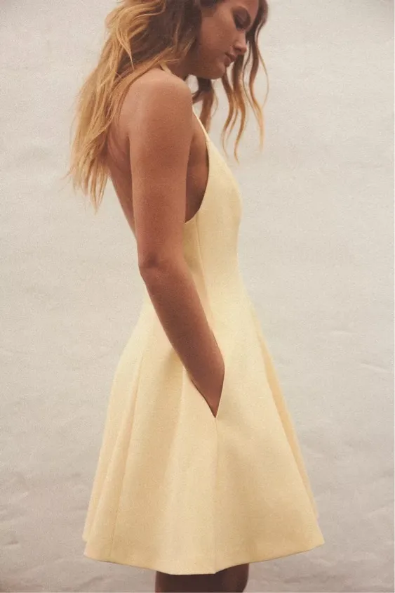 Zara mini halter godet butter yellow evening party wedding dress - Image 12