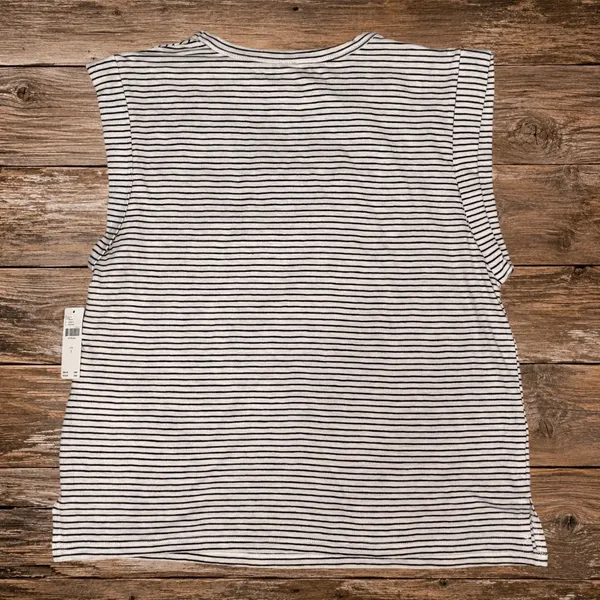 Anthropologie Pilcro Striped Ruched Sleeveless Top Ivory Black Cotton Small NWT - Image 3