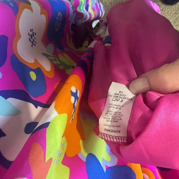 Adrienne Maxi Dress 1X Pink Floral Flower Power V-Neck Tiered Maximalist Bright - Image 7