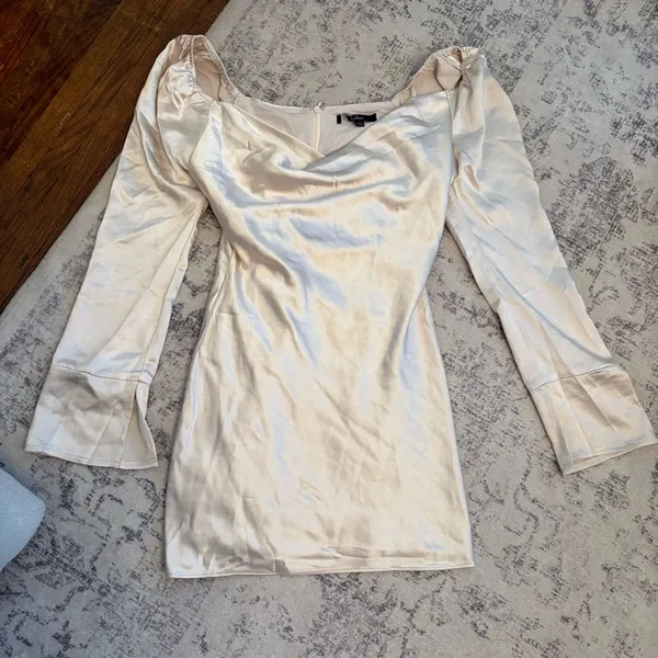 Lulus Sensational Fate Champagne Satin Cowl Neck Mini Dress size small sexy club - Image 4