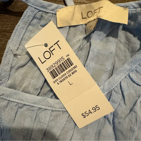 NWT Loft Blue Plaid Smocked Peplum Top - Image 5