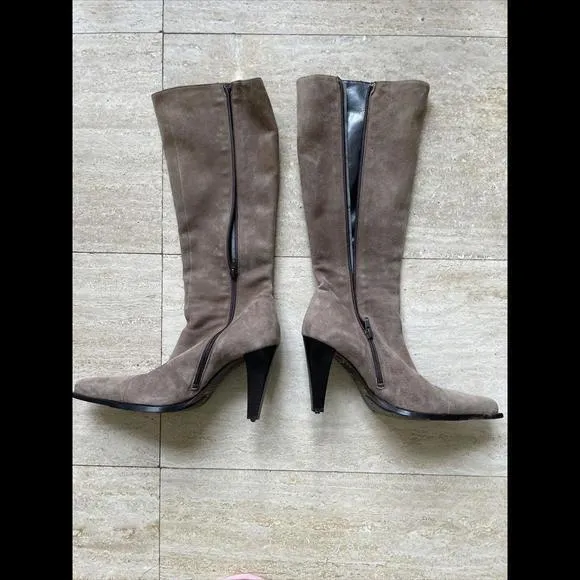 Aketohn 8232‎ Women's Dressy Italian Suede Leather Knee high Boots Brown 38.5 - Image 7
