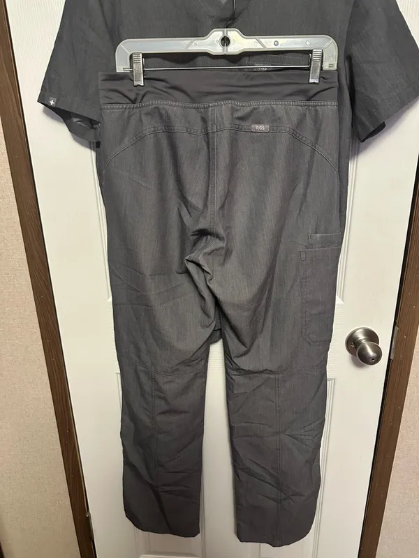 Figs Charcoal Scrub Pants with Teal Drawcord - Image 3