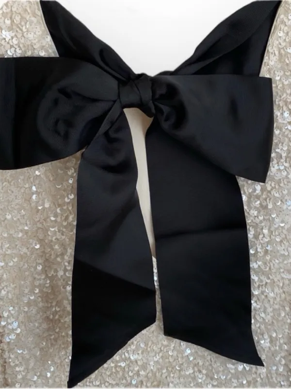 H&M White Sequin Back Black Bow Viral Mini Whimsical Dress Sz XS Holidays New Years - Image 8