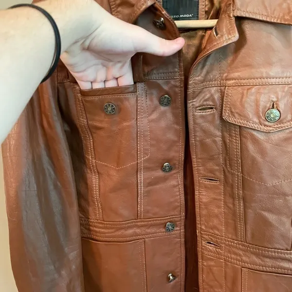 Vero Moda Button Leather Jacket Brown Size‎ Medium - Image 6