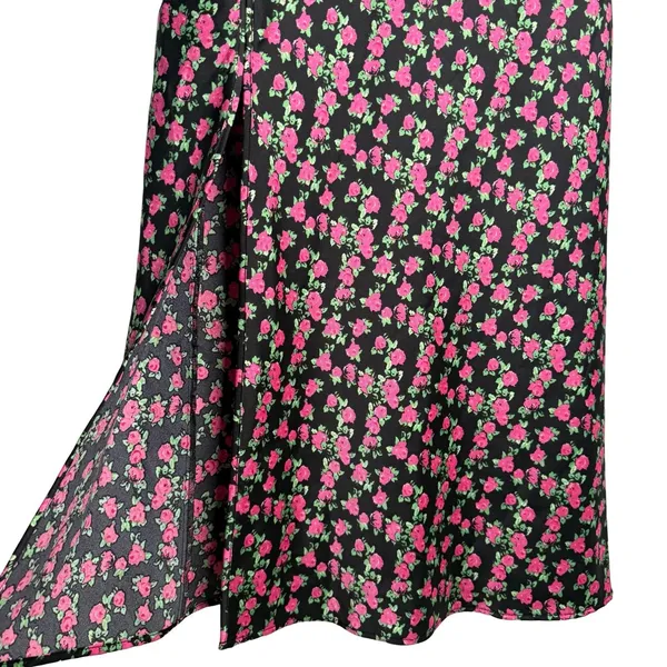 WAYF Floral Satin Slip Midi Dress Large‎ Black Side Slit Cowl Neck - Image 5