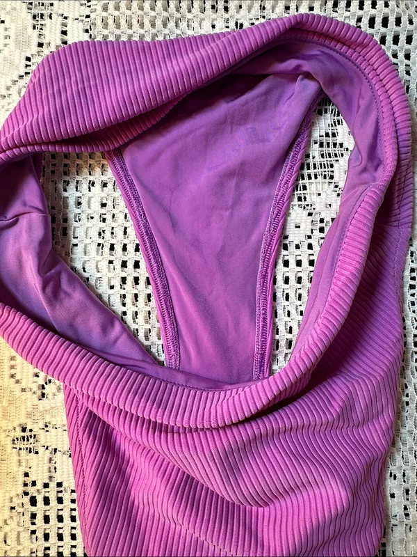 Frankie’s Bikinis Vibrant Purple Ribbed Cheeky‎ High Waist Bottom - Image 3