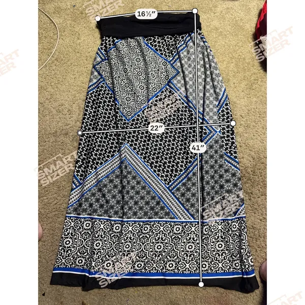 Alyx Womens XL Geometric‎ Patchwork Maxi Skirt Black Blue White Stretchy Boho - Image 3