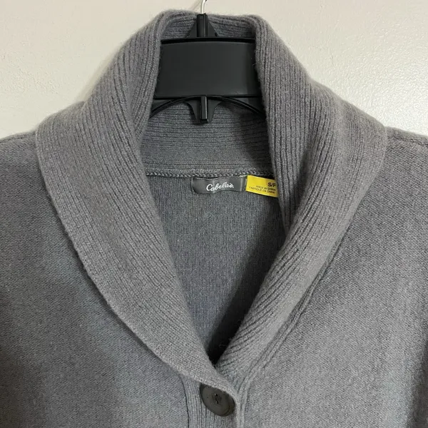 Cabelas 100% Lambs Wool Leather Elbow Patch Cardigan Size‎ Small Gray Shawl Neck - Image 9