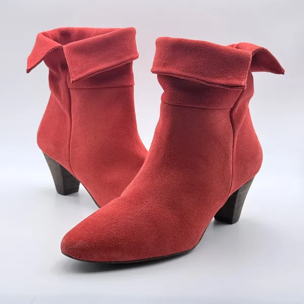 Free‎ People Suede Ankle Boots Women 36 Red Fold Over Cuff Pointed Toe Cone Heel - Image 2