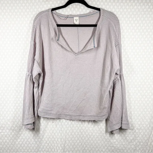 Free People We The Free‎ Light Purple Waffle Knit Dahlia Bell Sleeve Top - Image 2