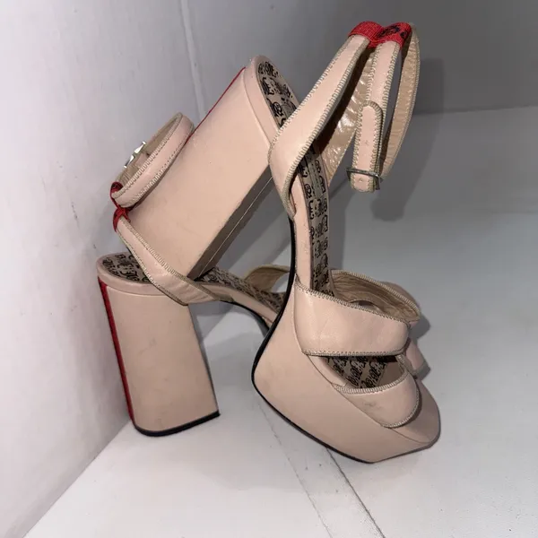 Y2K Style John Galliano Italian Leather Nude Platform Strappy Heels 38 READ‎ - Image 4