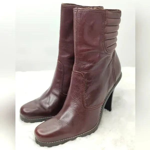 Steve Madden Vintage Brown Leather Heeled Booties Sz 7.5M - Image 4