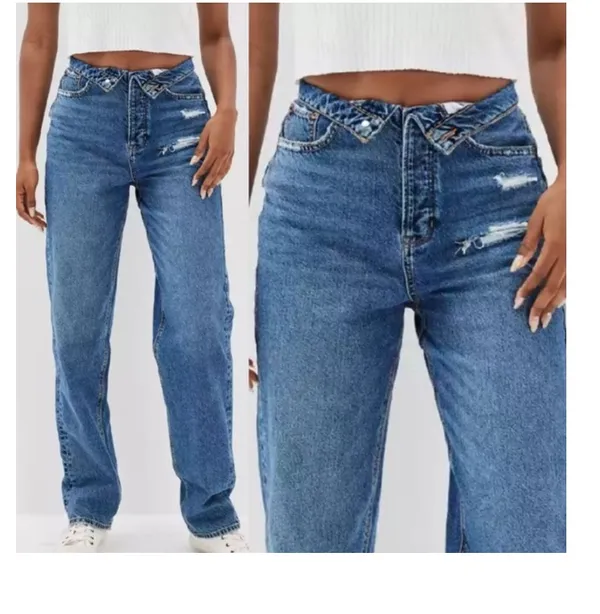 American Eagle Highest Rise Baggy Dreamy Drape Fold Over Jeans - Image 2
