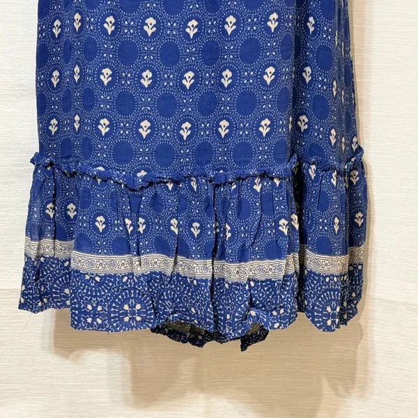 Maeve Anthropologie Blue Block Print Open Back Ruffle Mini Dress Large - Image 7