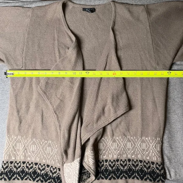 Womens Cardigan Sweater‎ Knit Open Front Beige Black Patterned Bohemian Style - Image 4