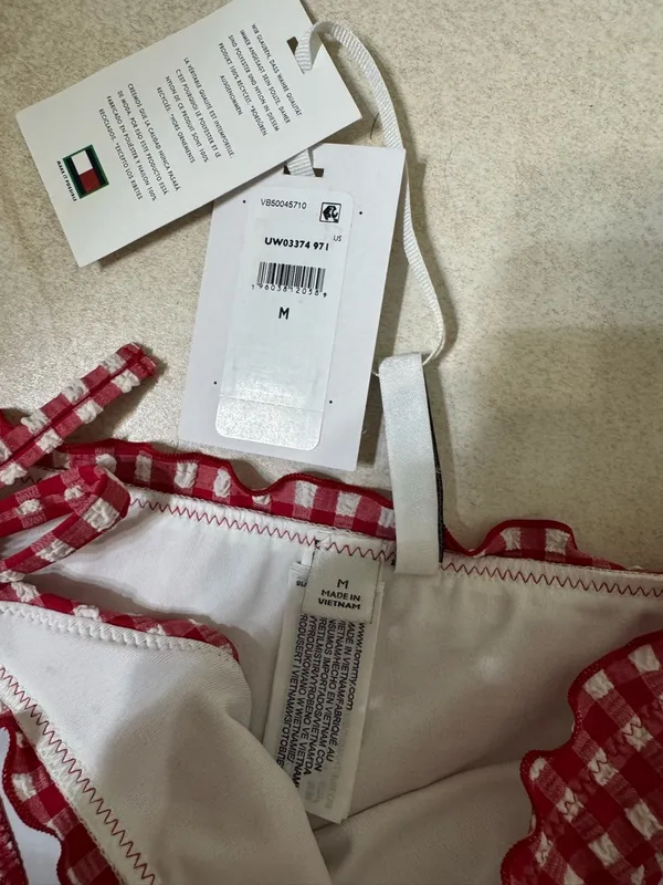 Tommy Hilfiger Red-and-White Gingham Tie-Side Bikini Bottom - Image 3