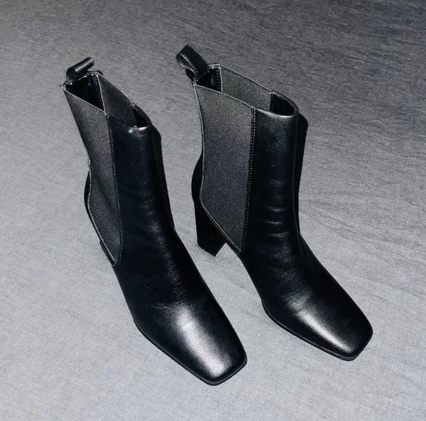 ZARA Heeled Leather Ankle Boots Black - Image 4