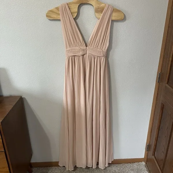 Lulus Heavenly Hues‎ Blush Pink Maxi Dress Front Slit Size Medium Deep Vneck NWT - Image 5