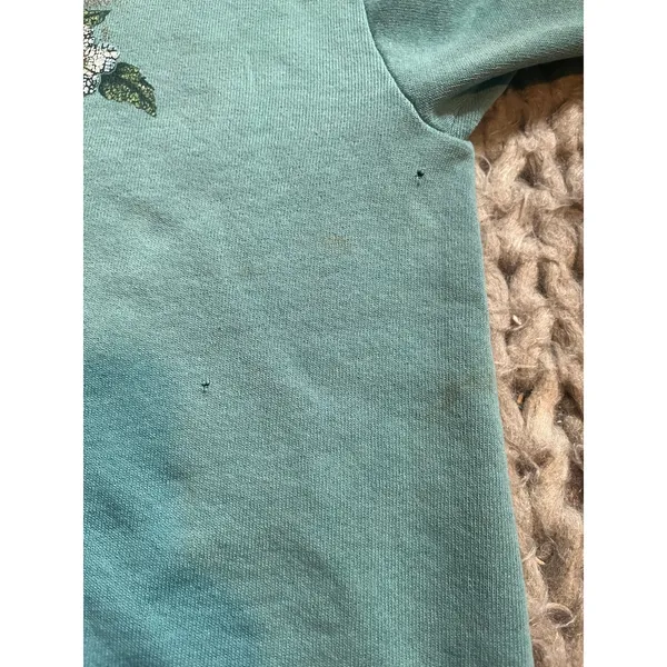 Vintage grandma collar sweatshirt white flower green size med - Image 3