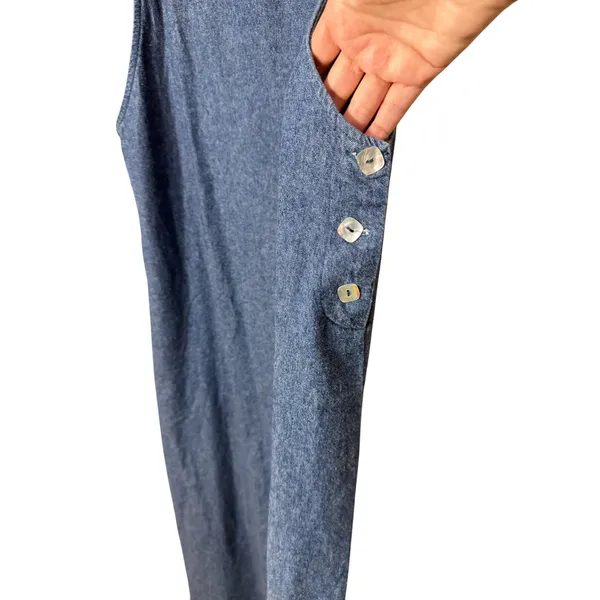 Teddi Vintage Denim Embroidered Hummingbird Pinafore Jumper Dress Blue Large - Image 7