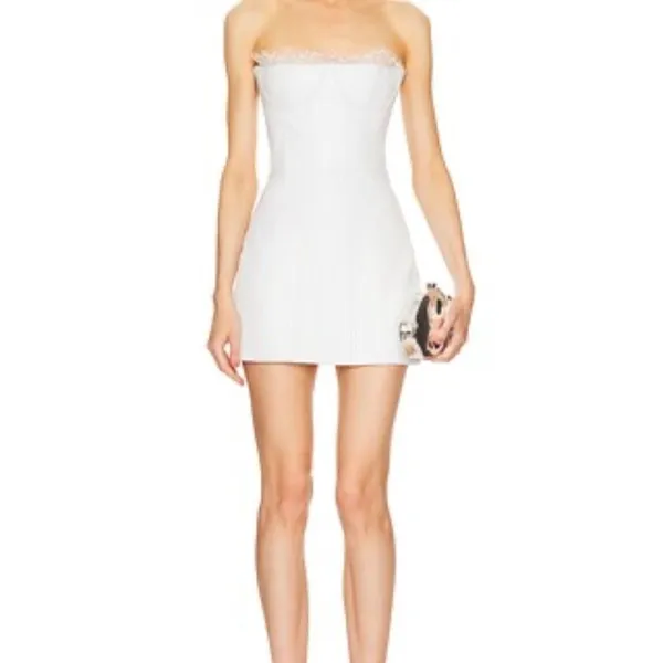 Retrofête Amberly Leather‎ Dress in Optic White Size M NWT Snakeskin Mini Lace - Image 14