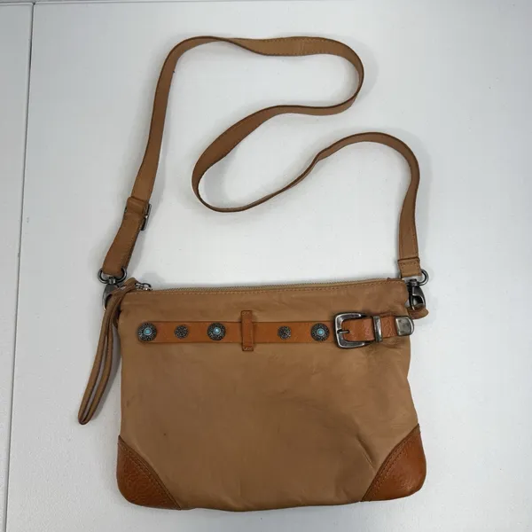 GIORGIA MILANI Crossbody‎ Bag Purse Shoulder Tan Italian Leather Western Conchos - Image 2
