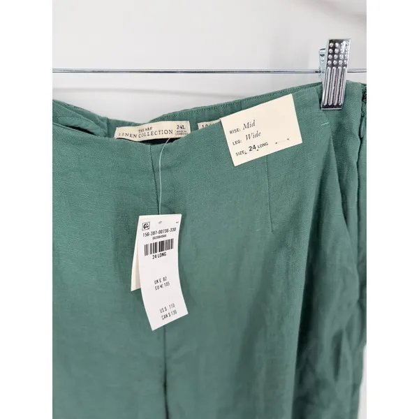 Abercrombie & Fitch Wide Leg Pants Linen Mid Rise 24 Long Green Coastal Chic NWT - Image 8