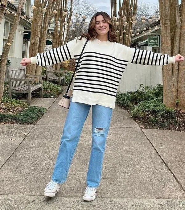 ♥️Trendy Striped Oversized Sweater♥️ ~med White - Image 6
