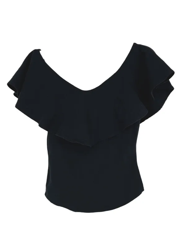 Free People Black Ruffle Off-Shoulder Fitted Top Size XS Coquette Romantic - Image 7