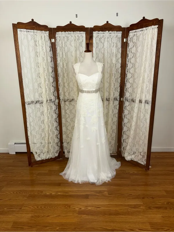 Gorgeous David’s Bridal Queen Anne Lace Overlay Wedding Gown - Image 3
