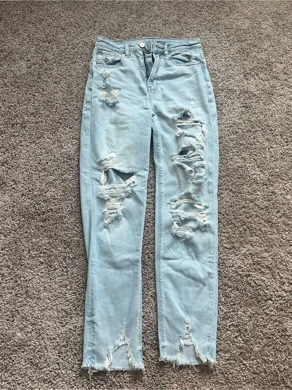 American Eagle Outfitters Light Blue Distressed Straight Leg Jeans - Image 2