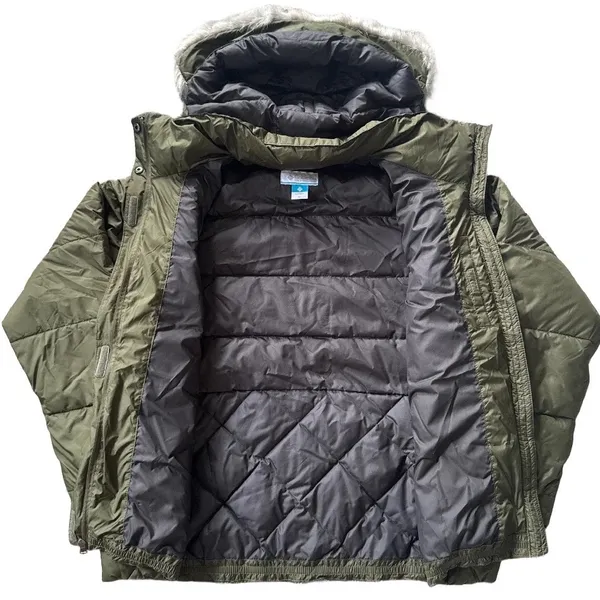 Columbia Sportswear Olive Green Puffer Jacket Faux Fur Removable Hood Womens XL - Image 2