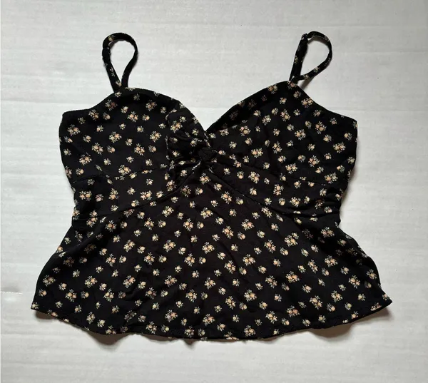 American Eagle XS Black Floral Babydoll Top w/ Adjustable Straps - Image 7